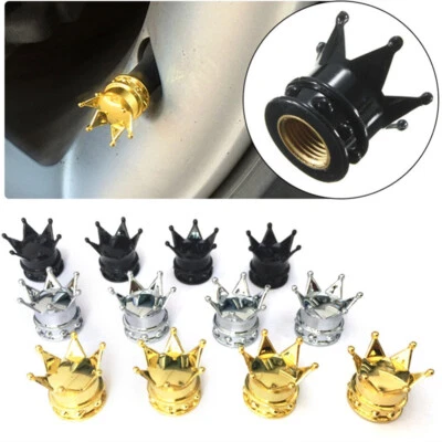 4x Chrome Crown Car Tire Air Valve Stem Screw Caps Cover Wheel Rims Accessories - Image 1 of 4