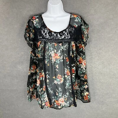 Jessica Simpson Floral Lace Sheer Top Blouse Flowy Bohemian Womens Romantic 2X - Image 1 of 4