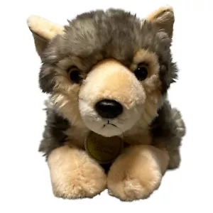 Aurora Miyoni Tots Timber Wolf Plush Stuffed Animal 9" Gray Tan Lying Down - Picture 1 of 9