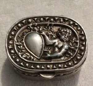 Boite pilulier décor Angelot argent massif 800 Italien - Imagen 1 de 8