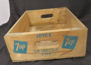 Vtg JOYCE Wood Weathered 7 Up Uncola CRATE Soda Bottle Box 17"x12"x5" Rustic - Picture 1 of 7