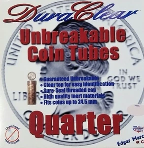 50 Duraclear Quarter 25c Coin Tubes NEW - State Washington Silver storage - Picture 1 of 3