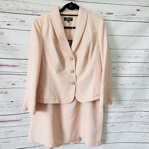 John Meyer 2PC Skirt Suit Womens Plus Size 14W Peach Blazer Buttons Quilted - Picture 1 of 13