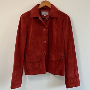 Ann Taylor Jacket Sz Medium Suede Coat Blazer Flap Pockets Lined Red Orange EUC