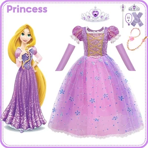 Girls Tangled Rapunzel Fancy Dress Up Party Princess Cosplay Birthday Kids Gift - Picture 1 of 15