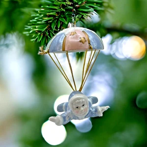 Vintage Baby Christmas Ornament Boy Girl with Parachute Pastel Ceramic Figurine - Picture 1 of 10
