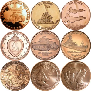 1 oz Military / Armed Forces .999 Pure Copper BU Round/Challenge Coin - Picture 1 of 28