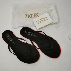 Tkees Sandal flip flop Black Leather Cushioned Size 7 New In Original Package - Picture 1 of 10