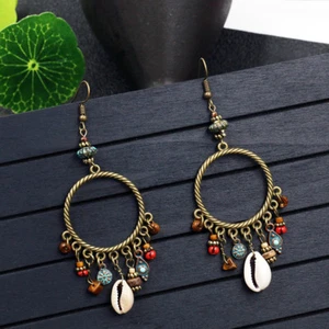 Boho Quaste Muschel Blume Kreis Rund Hängen Tropfen Haken Ohrstecker Ohrringe Schmuck - Bild 1 von 7