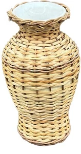 Woven Vase Stoneware Ratan Wicker Wrapped Table Vase Boho Beach Cabin Vibes - Picture 1 of 13
