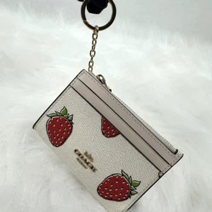 Coach Mini Skinny Id Case With Strawberry Print In Canvas Chalk Multi CAR17 NWT - Picture 1 of 4