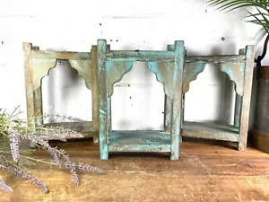 Vintage Blue Reclaimed Indian Wooden Arched Temple Shelf Wall Display Shelves - Picture 1 of 15