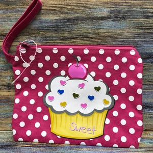 Hutton Toys Brand Wrist Bag Cupcake Sweet Print Pouch Purse Bag Clutch Polka Dot - Picture 1 of 11