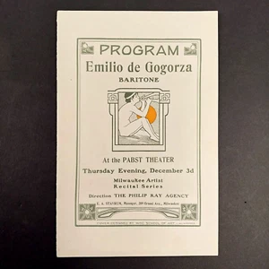 Original 1909 Pabst Theatre Program Emilio de Gorgorza Baritone Milwaukee WIS - Picture 1 of 7