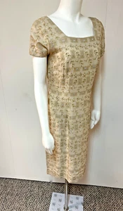 Vintage 1950s Susan Ross Embroidered Linen Cotton Blend Slimming Dress Bust 36 - Picture 1 of 24