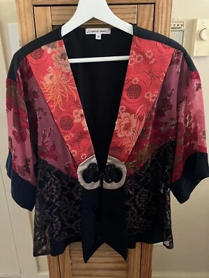 Spencer Alexis Sz S Elegant￼ Kimono Jacket ￼Red Brocade Black Lace Frog NWOT - Image 1 of 4