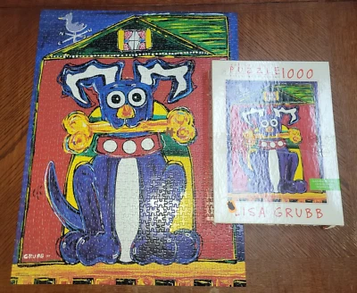 Rompecabezas completo vintage 1998 MB LISA GRUBB GALERÍA DE ARTE PERRO FELIZ 1000 PIEZAS Foto 1 de 4