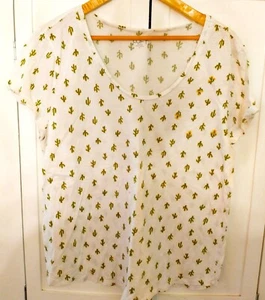 Loft White Cotton T Shirt Top With Cacti Graphics & Beaded Size XL - Picture 1 of 5