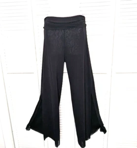Fuzzi Jean Paul Gaultier Black Mesh Wide leg pants Sz Med High Rise Rouche Waist - Picture 1 of 21