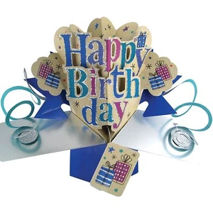 Tarjetas de felicitación en blanco en blanco para hombre con tarjeta emergente 3D azul feliz cumpleaños - Imagen 1 de 1