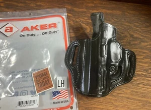 AKER Flatsider XR14 Black Leather OWB Open Top Holster For S&W M&P 45C LEFT - Picture 1 of 2