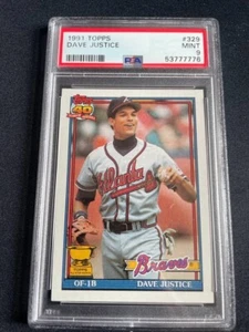 1991 TOPPS #329 DAVE JUSTICE BRAVES ALL STAR ROOKIE CUP PSA 9 MINT - Picture 1 of 2