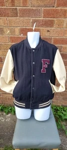 French Connection Men's Varsity Jacket Cream & Blue Size Small - Picture 1 of 5