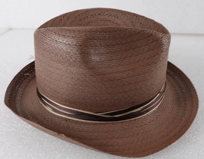 VINTAGE BILTMORE STRAW HAT MENS SIZE 7 3/8 PALMRA BROWN - Image 1 of 4
