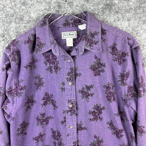 Vintage años 90 L.L. Camisa de franela Bean para mujer talla grande púrpura floral con botones - Imagen 1 de 12