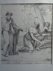 Boas et Ruth - Radierung n. Nicolas Poussin - Biblisches Altes Testament - 1780 - Bild 1 von 4