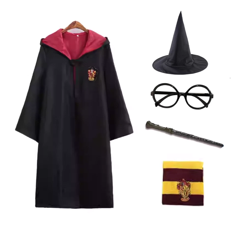 Juego de disfraces escolares de Harry Potter 5 piezas bata varita bufanda sombrero gafas niños y adultos Foto 1 de 4