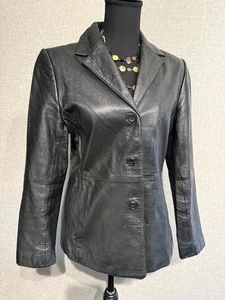 Chaqueta de cuero negra para mujer Amanda Smith Petite talla 10P  - Imagen 1 de 8