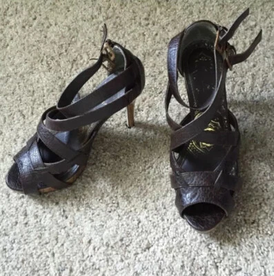 Anne Michelle High Heel Sandals Brown 6.5 7 Stilettos Platform Dress Shoes - Image 1 of 3