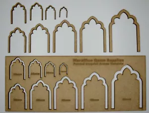 PLANTILLA DE ARCOS DE CINCO HOJAS PUNTIAGUDAS MDF WARGAMES DND TRENES PAISAJE MODELO WARHAMMER - Imagen 1 de 2