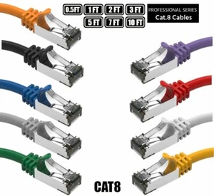 Cat.8 Shielded 40Gbps CAT 8 Ethernet Cable RJ45 1Ft 2Ft 3Ft 5Ft 7Ft 10Ft lot - Afbeelding 1 van 18
