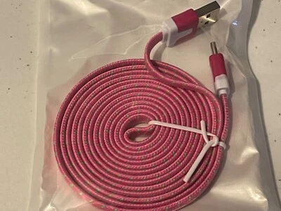 Flat Braided Nylon Noodle Fabric Charger Cable for Micro USB C TYPE reversible - Image 1 of 4