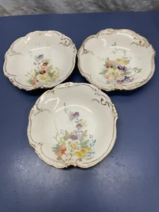 Antike Royal Bonn Germany handbemalte Beerenschale 3er Set Blumenmuster - Bild 1 von 14
