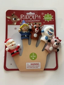 Rudolph The Red Nosed Reindeer Christmas Holiday 5 Piece Finger Puppets- New - Picture 1 of 4