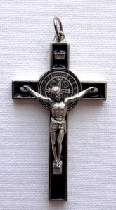 ST BENEDICT CRUCIFIX Metal 3" Black Enamel Inlay - Picture 1 of 8