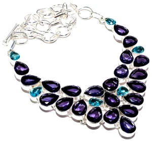 925 Sterling Silver Handmade Ethnic Jewelry Necklace African Amethyst Gemstone - Picture 1 of 9