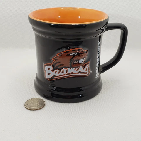 Oregon State Beavers Ceramic Mug - 3D Beaver Logo Black Orange 10 oz 3.75" tall Cover