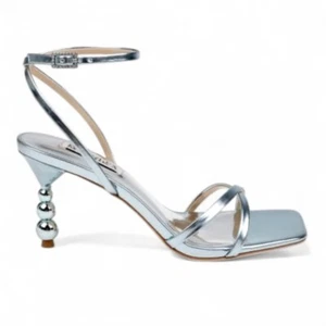 BADGLEY MISCHKA Callie Leather Crisscross Ankle-Strap Sandals in Mint Size 8.5 - Picture 1 of 14