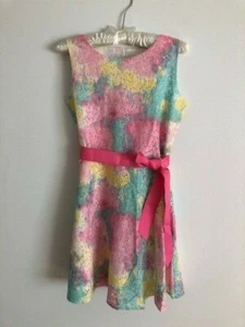 Girls Dress size 16 New with No Tag Bright Multicolor Lace Sleeveless Lined Belt - Picture 1 of 7