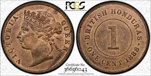 British Honduras 1888 Victoria Cent. PCGS MS 64 R&B. 100,000 Mintage. - Picture 1 of 3