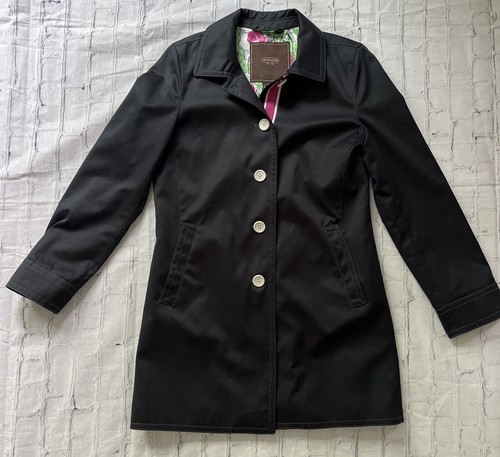 Coach Trench Tinta Unita Nero Retrò Floreale Lunghezza Media Piccolo