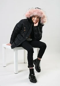 New Girl Black Back to School Fur Lined Bomber Age5/6/7/8/9/10/11/12/13/14/15/16 - Picture 1 of 18