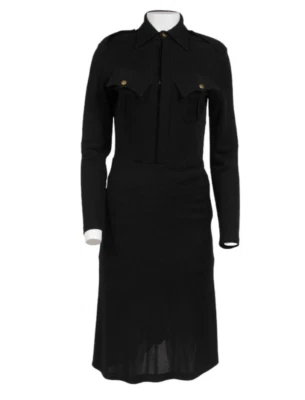 Jean Paul Gaultier Womens  Military Midi Dress US 8 Black Collared Long Sleeve - Image 1 of 4
