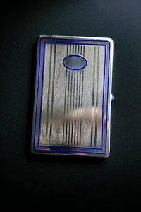 ANTIQUE ART DECO SILVER ENAMEL CIGARETTE CASE - CIRCA 1930 - Picture 1 of 7