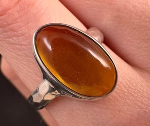 Natural AMBER Ring - SIZE 8- Genuine Sterling Silver Ring Polished Stone, 53774 - Picture 1 of 3