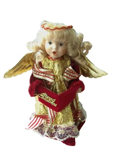 Weihnachtsengel Puppe Baumspitze!  DAN DEE SAMMLER!  GOLD & ROT!  9" HOCH - Bild 1 von 6